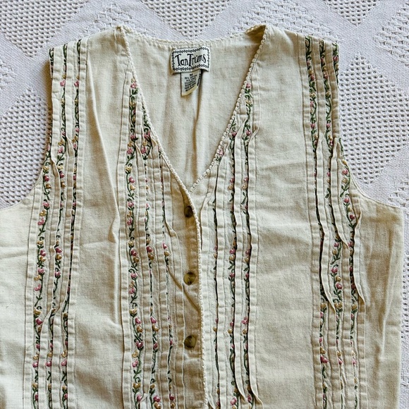 VTG Y2K Tantrums Embroidered Floral Linen Cotton Vest-M-Cottagecore Boho Soft - Picture 5 of 10
